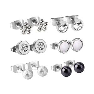 Stainless Steel Flower & Ball Set Of 6 Minimalist Stud Earrings